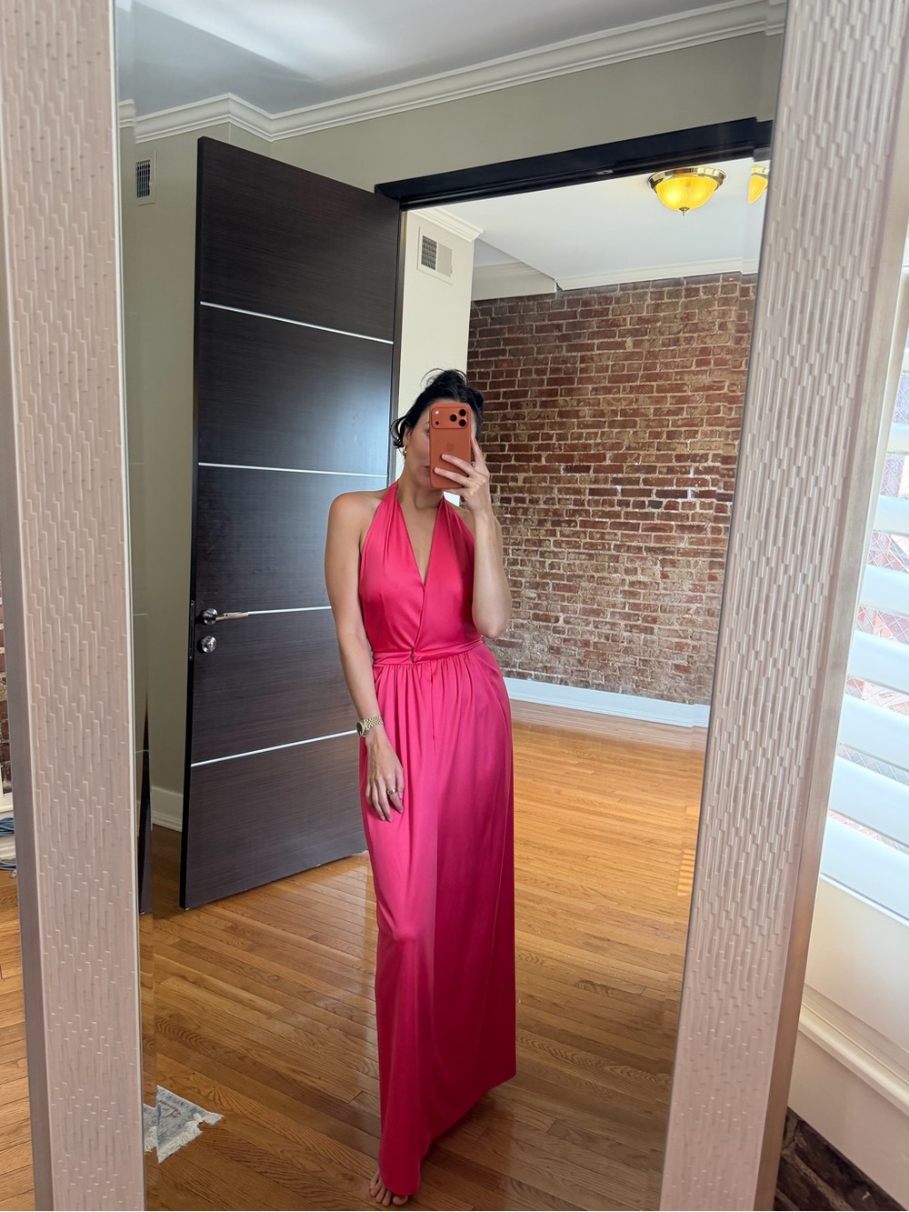 Oscar de la Renta Hot Pink Halter Maxi Dress